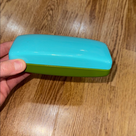 NEW Kate spade New York green blue hard shell glasses case holder with wipe - Picture 2 of 3
